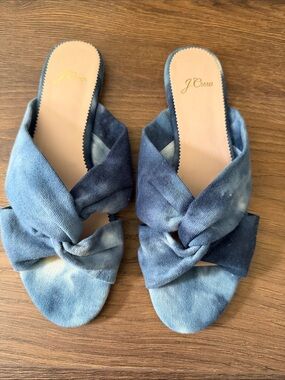 J. Crew Blue Tie-Dye Knotted Slide Mules